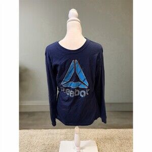 Reebok Boys T-Shirt Size XL 14/16 Navy Blue Long Sleeve Graphic Logo